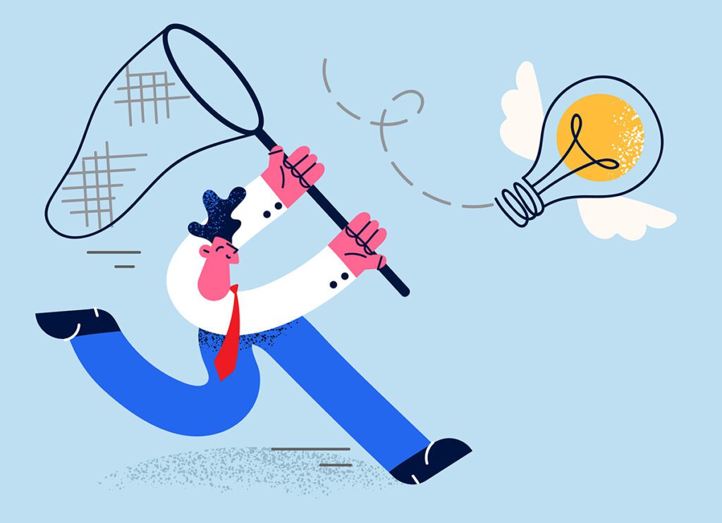 Motivated businessman hunt for creative business idea